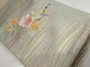 金銀彩曲線に花葉模様織出し名古屋帯